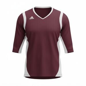 Adidas Women's Maroon White 3/4 Sleeve V-Neck Athletic Jersey Shirt Large